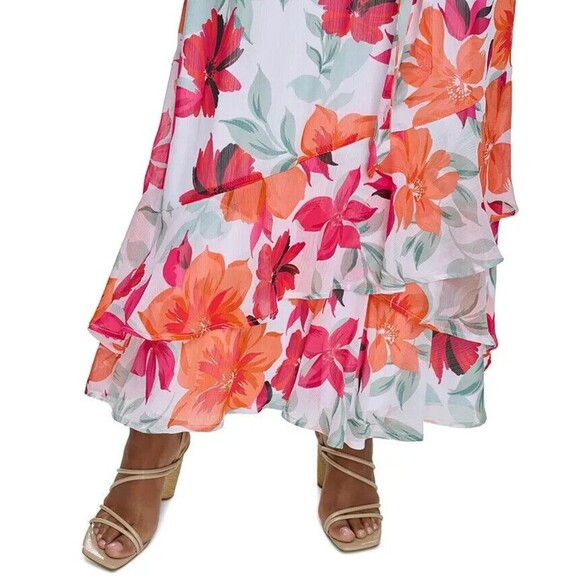 Calvin Klein Women's Floral-Print Halter Chiffon Maxi Dress White Multicolor 10 - Picture 5 of 12